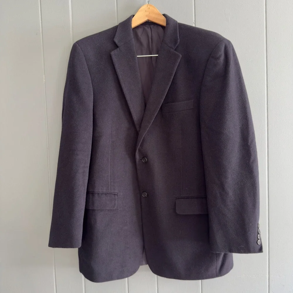 Vintage Claiborne Wool Silk‎ Cashmere Blazer 42R Navy Quiet Luxury Unisex